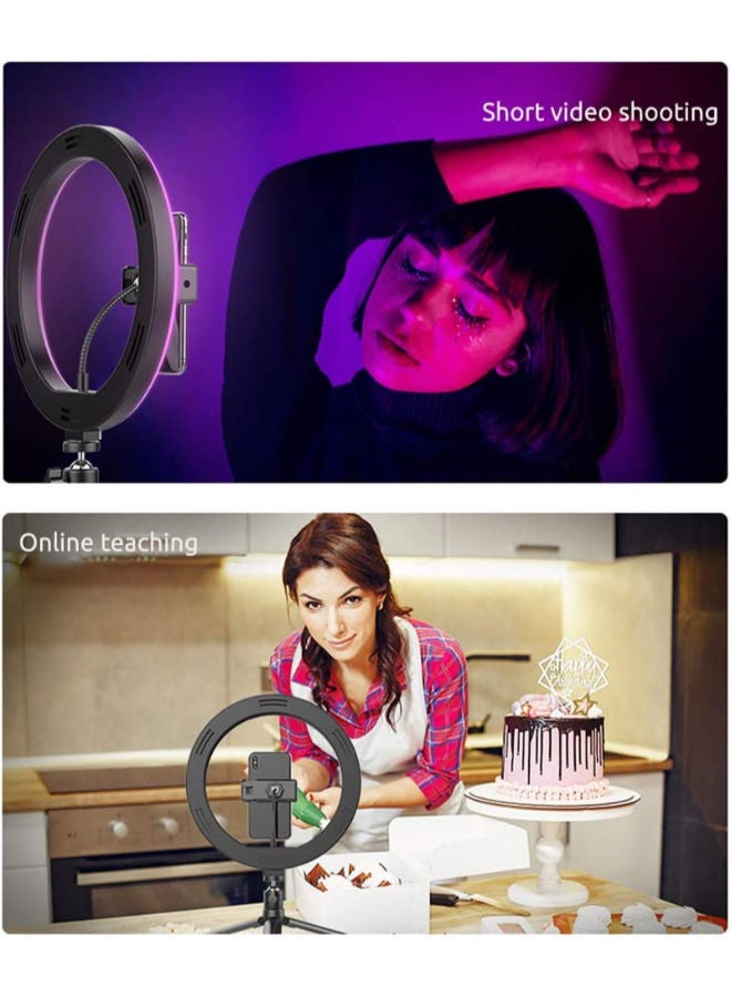 10-Inch LED Ring Fill Light RGB Ring Lamp USB Ring Light Photo Selfie Lamp with Remote and Phone Stand for Streaming Video Photography