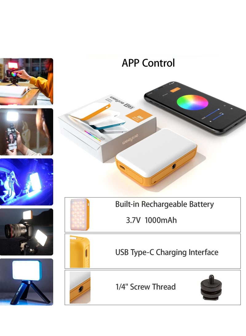 RGB Video Light, Bluetooth APP Control LED Camera Light 360° Full Color CRI95+ Dimmable 2800K-6800K Rechargeable Photography Lighting for DSLR, Conference, Vlog-Blue