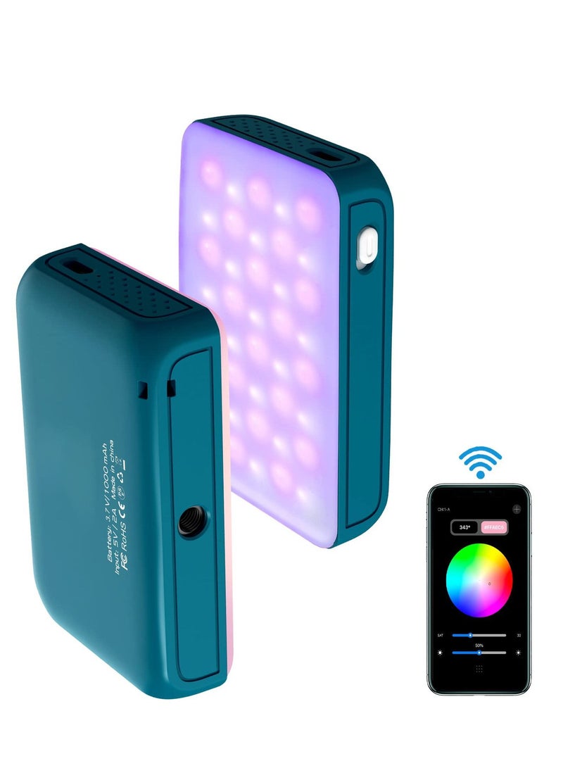 RGB Video Light, Bluetooth APP Control LED Camera Light 360° Full Color CRI95+ Dimmable 2800K-6800K Rechargeable Photography Lighting for DSLR, Conference, Vlog-Blue