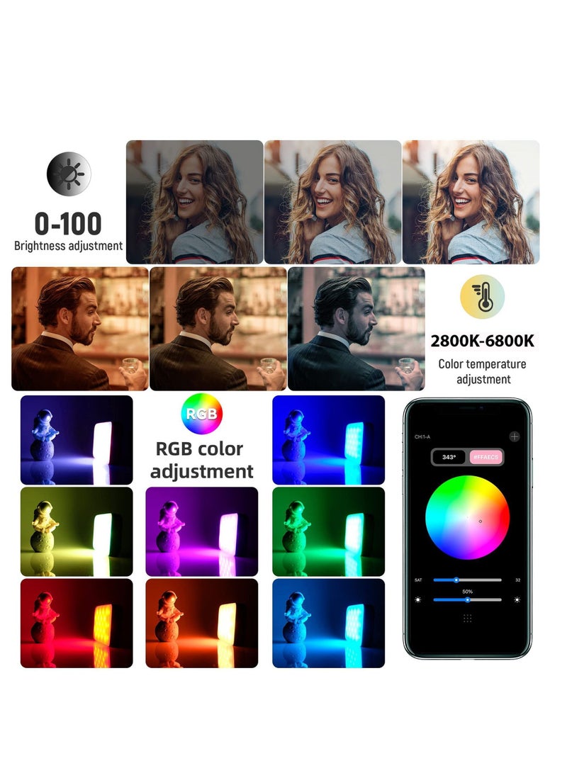 RGB Video Light, Bluetooth APP Control LED Camera Light 360° Full Color CRI95+ Dimmable 2800K-6800K Rechargeable Photography Lighting for DSLR, Conference, Vlog-Blue