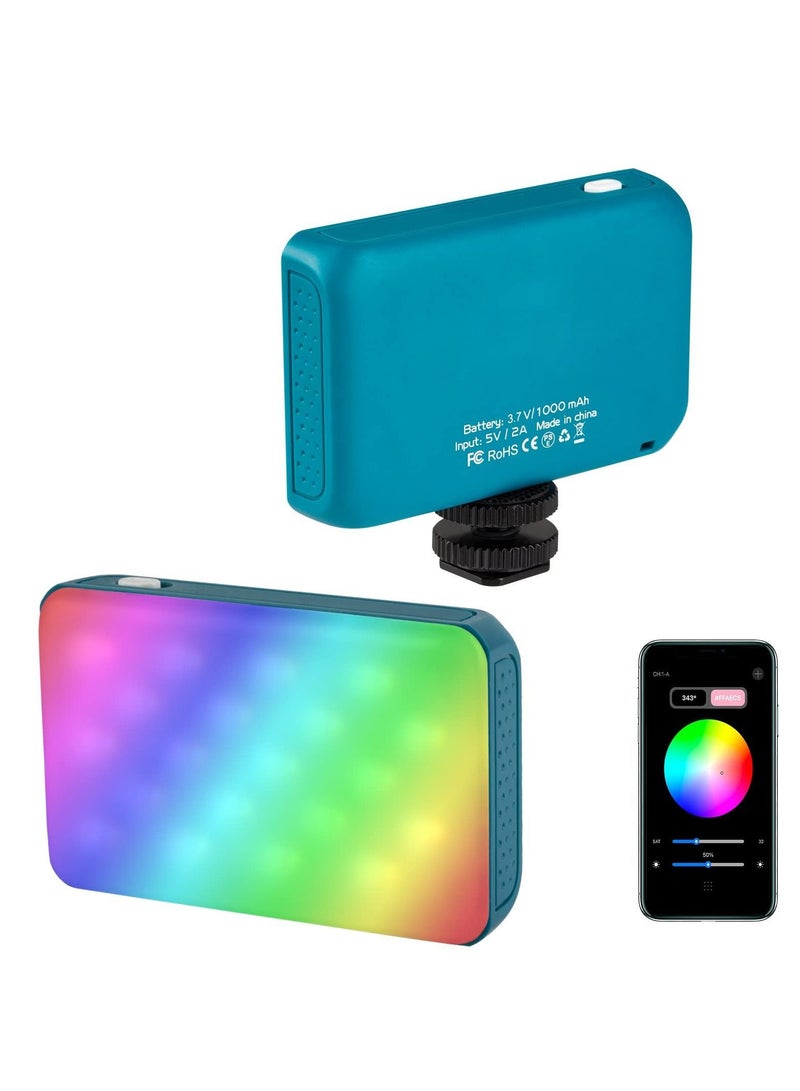 RGB Video Light, Bluetooth APP Control LED Camera Light 360° Full Color CRI95+ Dimmable 2800K-6800K Rechargeable Photography Lighting for DSLR, Conference, Vlog-Blue