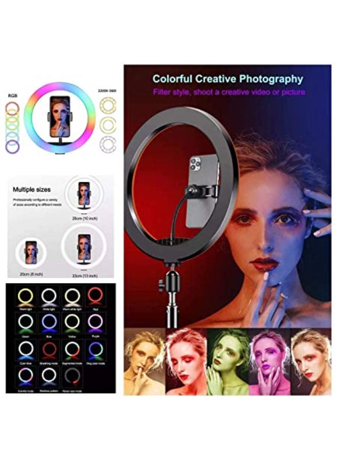 Ring LED lamp color (multicolor) RGB MJ45 with a holder for a smartphone and a tripod
