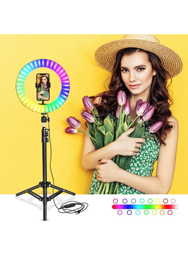 Ring LED lamp color (multicolor) RGB MJ45 with a holder for a smartphone and a tripod