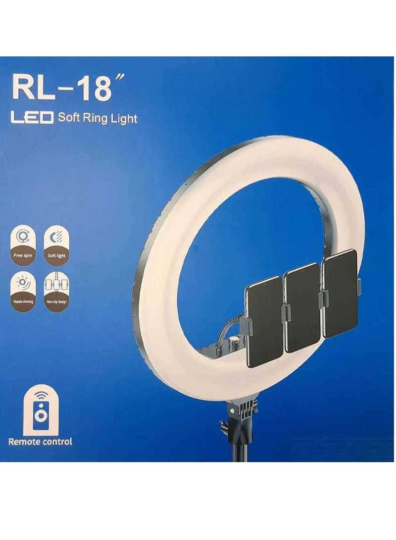 Dimmable Soft Ring Shaped LED Light with Tripod And 3 Cell Phone Holder Remote Control Black