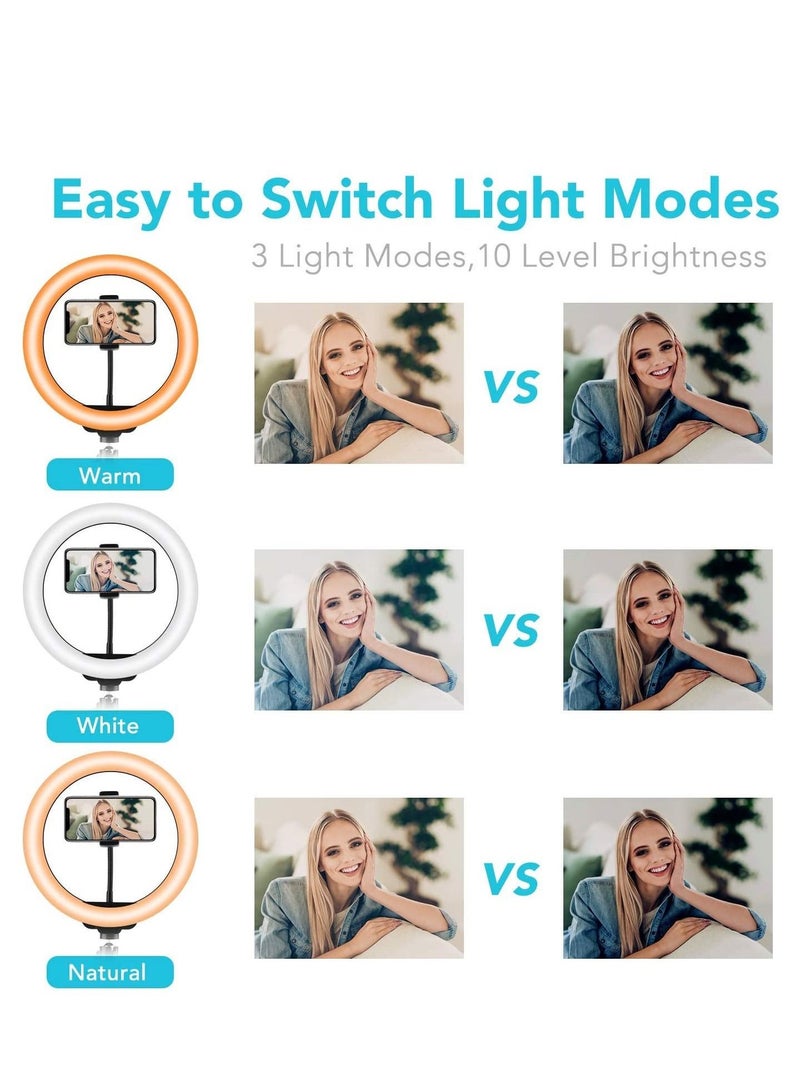 Ring Light with Tripod And Phone Holder for Live Stream Makeup Upgraded Extendable Stand with Ring Light for Vlog Photography