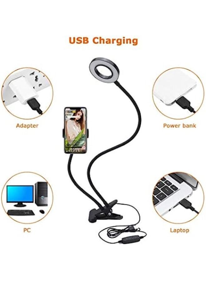 Selfie Ring Light with Cell Phone Holder Stand for Live Stream & Makeup,LED Camera Light with Lazy Bracket for Video/Photography, Desk Lamp for Bedroom, Office, Kitchen
