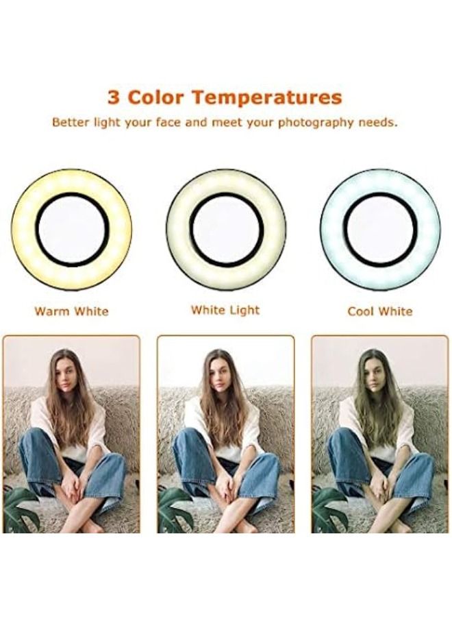 Selfie Ring Light with Cell Phone Holder Stand for Live Stream & Makeup,LED Camera Light with Lazy Bracket for Video/Photography, Desk Lamp for Bedroom, Office, Kitchen