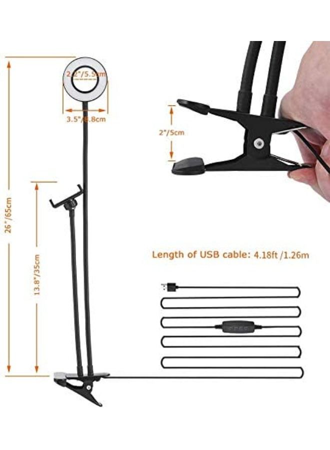 Selfie Ring Light with Cell Phone Holder Stand for Live Stream & Makeup,LED Camera Light with Lazy Bracket for Video/Photography, Desk Lamp for Bedroom, Office, Kitchen