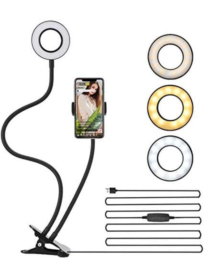 Selfie Ring Light with Cell Phone Holder Stand for Live Stream & Makeup,LED Camera Light with Lazy Bracket for Video/Photography, Desk Lamp for Bedroom, Office, Kitchen