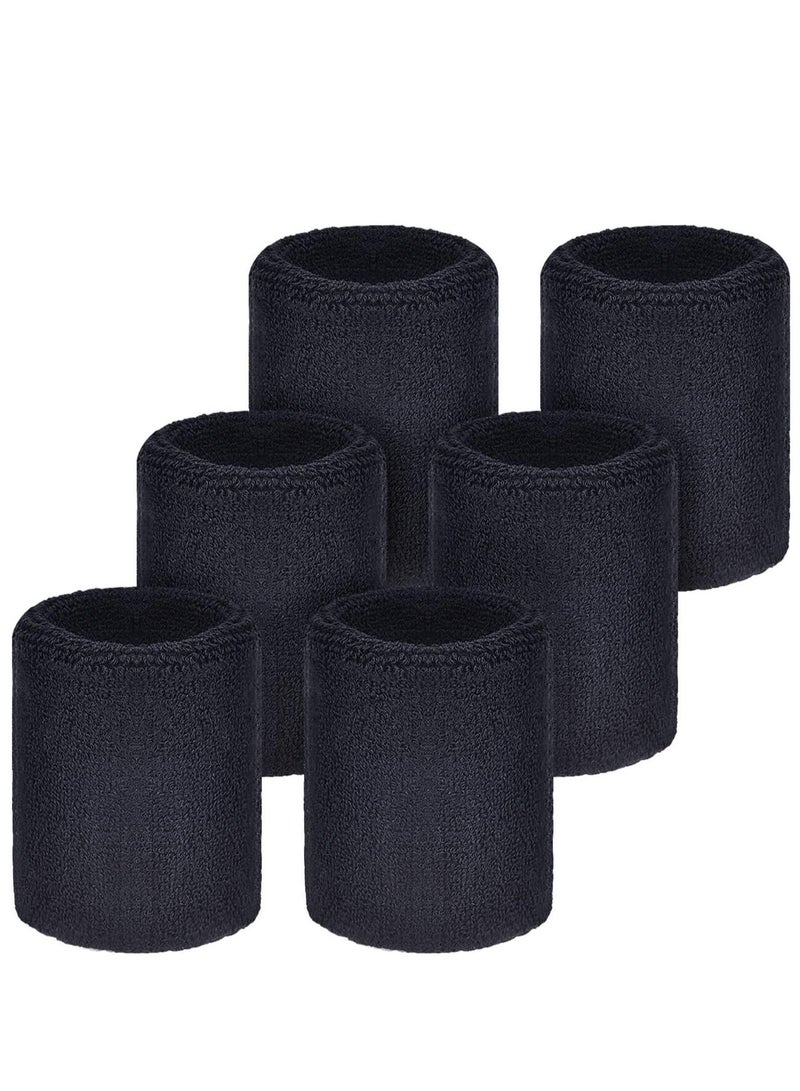 6 Pack Wrist Sweatbands Sports Wristbands for Football Basketball, Running Athletic Black