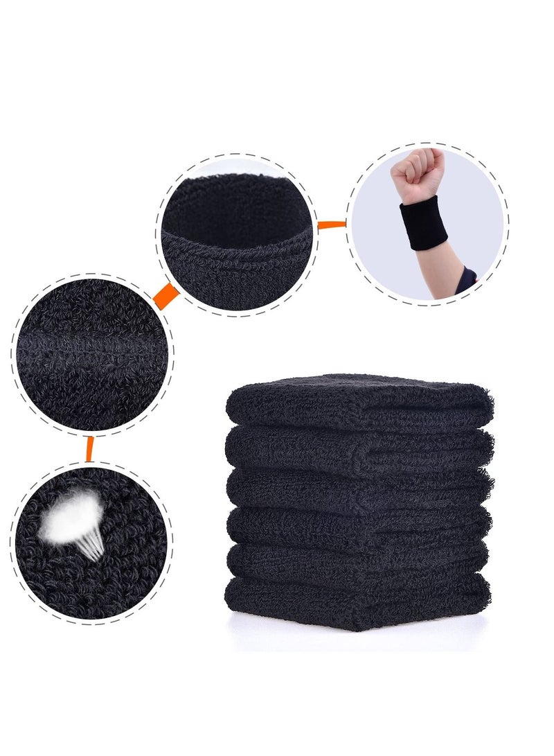 6 Pack Wrist Sweatbands Sports Wristbands for Football Basketball, Running Athletic Black