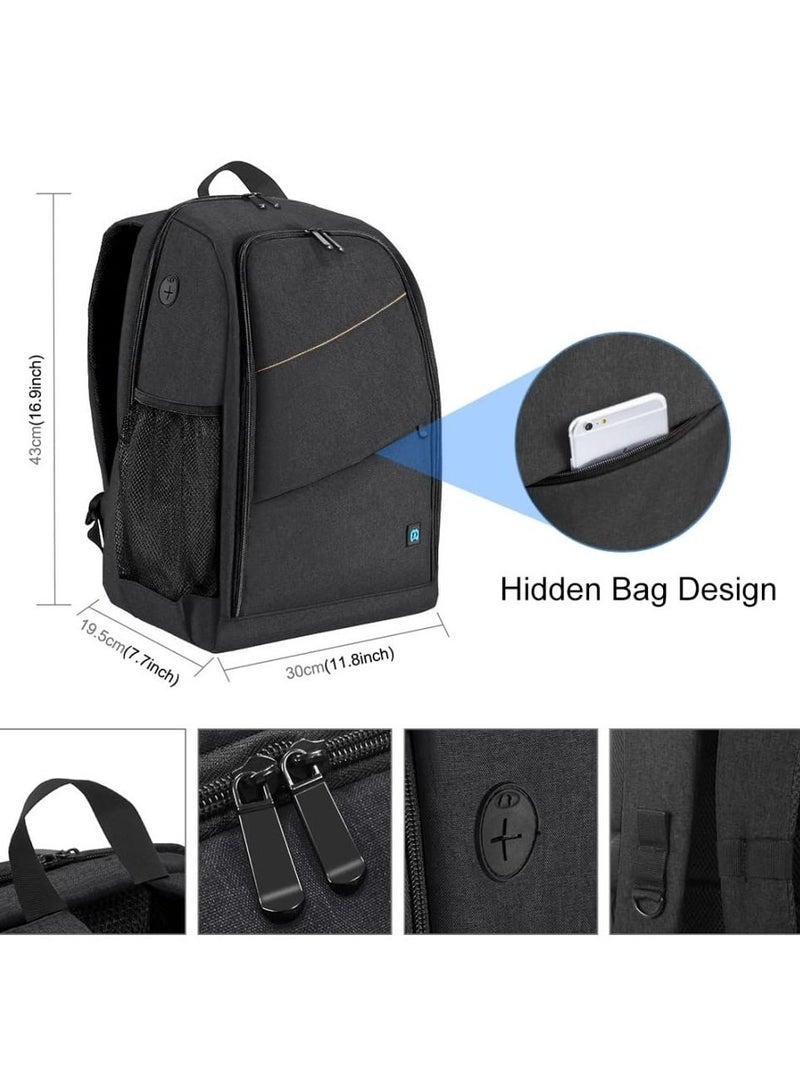 Large Capacity Waterproof Shockproof Backpack Camera Bag w/15 Inch Laptop Compartment Rain Cover for Men Women Photographer DSLR SLR Cameras Lenses Tripod Photography Accessories