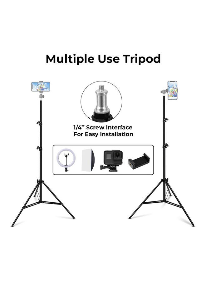 Pack of 2 Professional Photography Studio Light Stand Tripod for Reflectors, Lights, Umbrellas, DSLR 1/4 inch Thread Mount Black