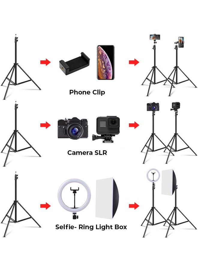 Pack of 2 Professional Photography Studio Light Stand Tripod for Reflectors, Lights, Umbrellas, DSLR 1/4 inch Thread Mount Black