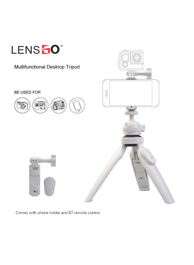 Portable Multi-Functional Tabletop Tripod With Phone Holder BT Remote Control White