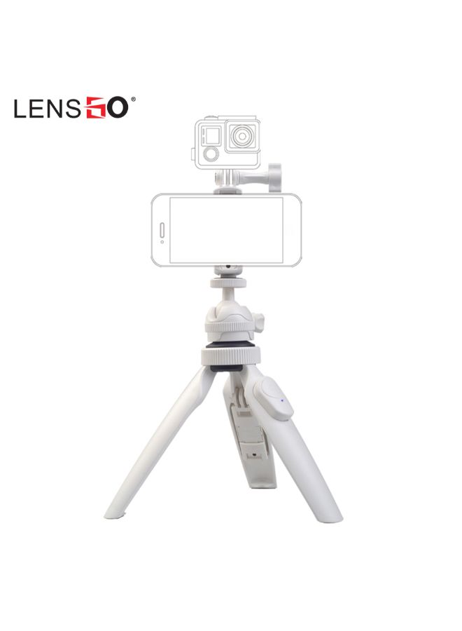 Portable Multi-Functional Tabletop Tripod With Phone Holder BT Remote Control White