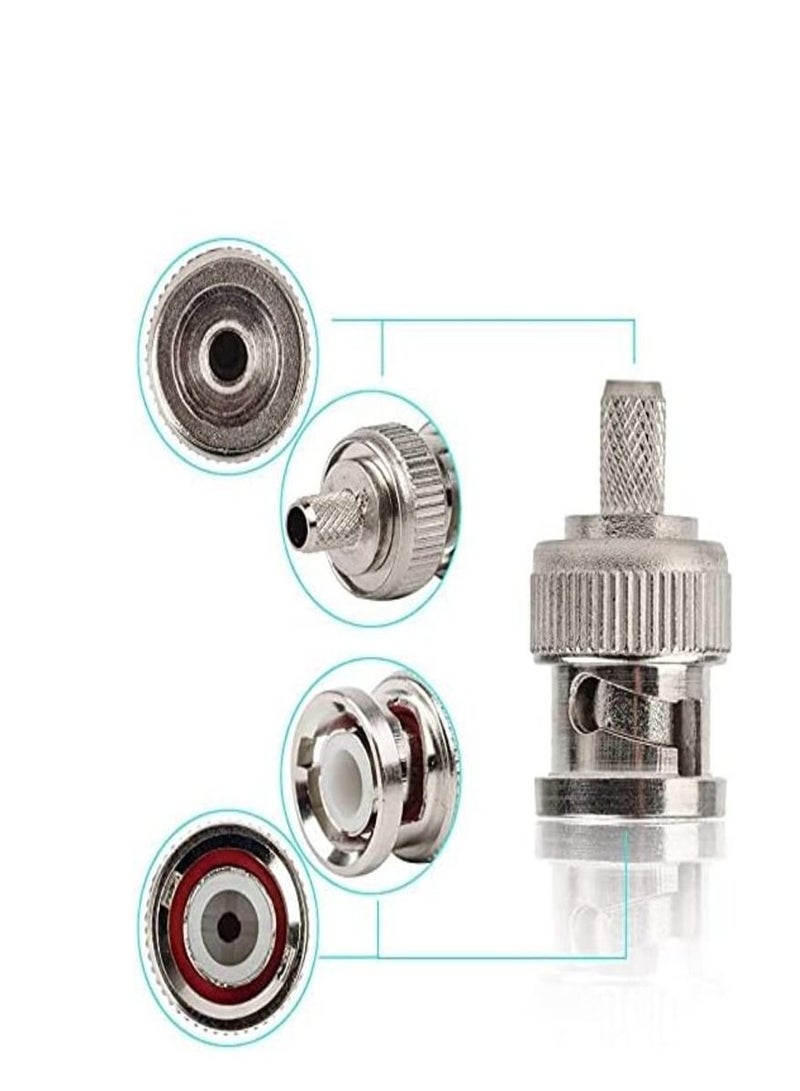 DKURVE® BNC Male Crimp-ON Crimp ON CONNECTORS Plugs RG59 CCTV DVR (10 PACK)