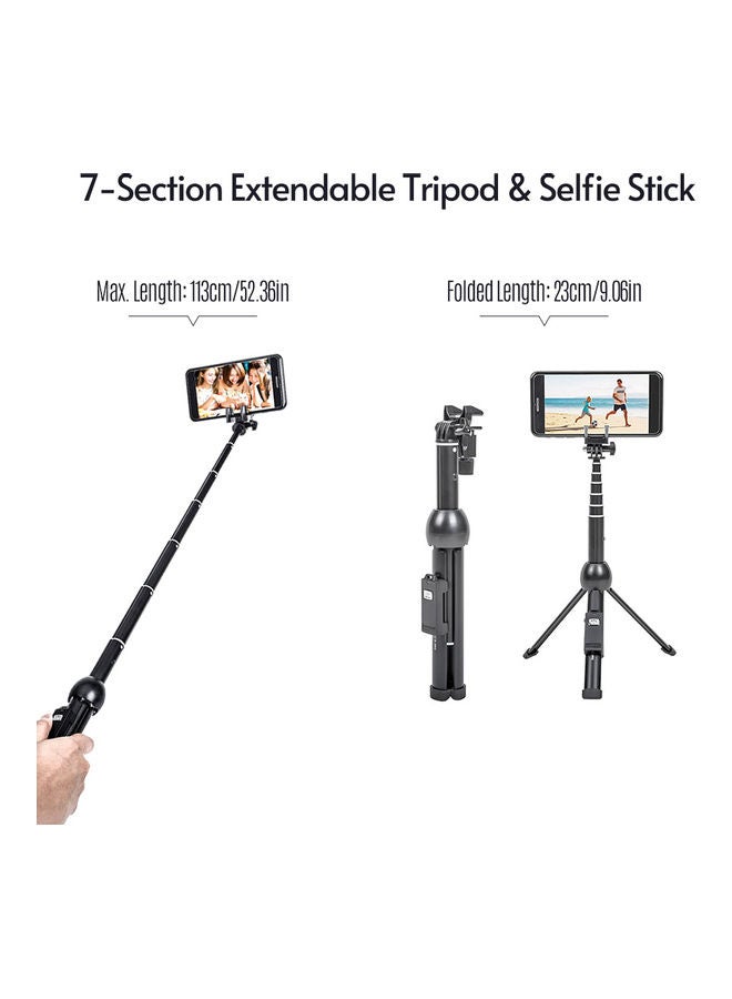 2-In-1 Portable Foldable Selfie Stick Tripod Black