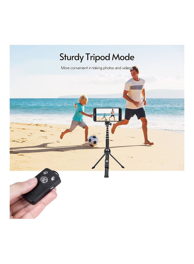 2-In-1 Portable Foldable Selfie Stick Tripod Black