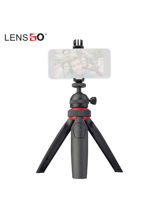 Portable Multi-Functional Tabletop Tripod With Phone Holder BT Remote Control Black