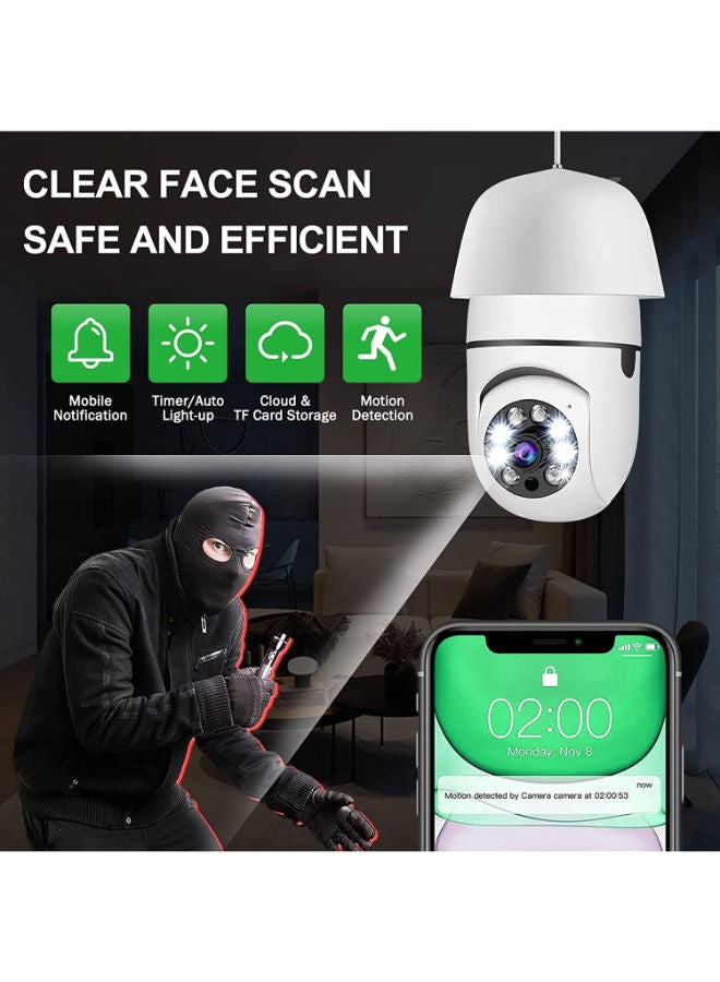 Bulb Camera 1080P Security Camera System with WiFi 360 Degree Rotation Wireless Home Surveillance Cameras Night Vision Two Way Audio, with Smart Motion Detection