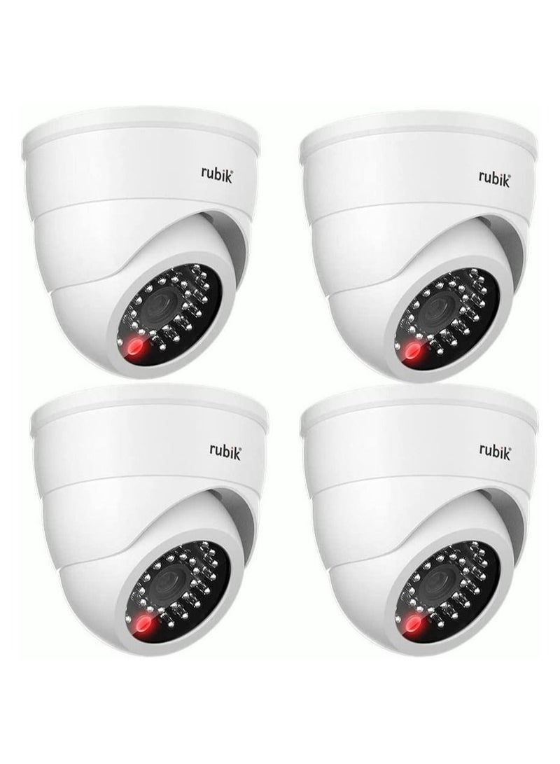 4pc Dummy CCTV Camera with Flashing LED Light, Adjustable Fake Surveillance Camera Security Indoor Dome Camera with LED Light (White)
