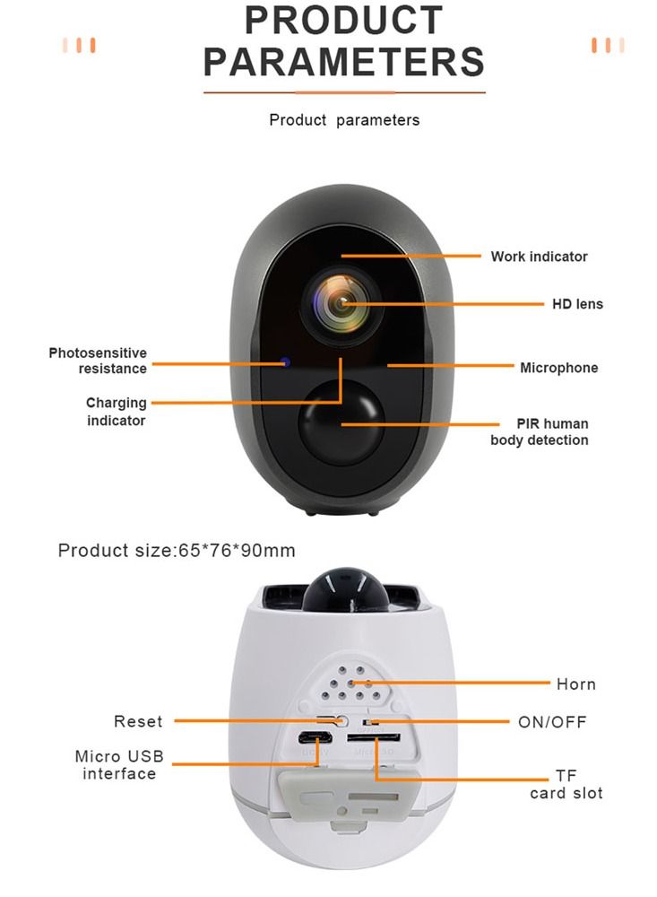 Smart Security Camera - 1080P - 6000mAh Battery  - Support Tuya, Alexa, Google - Support Micro SD Card