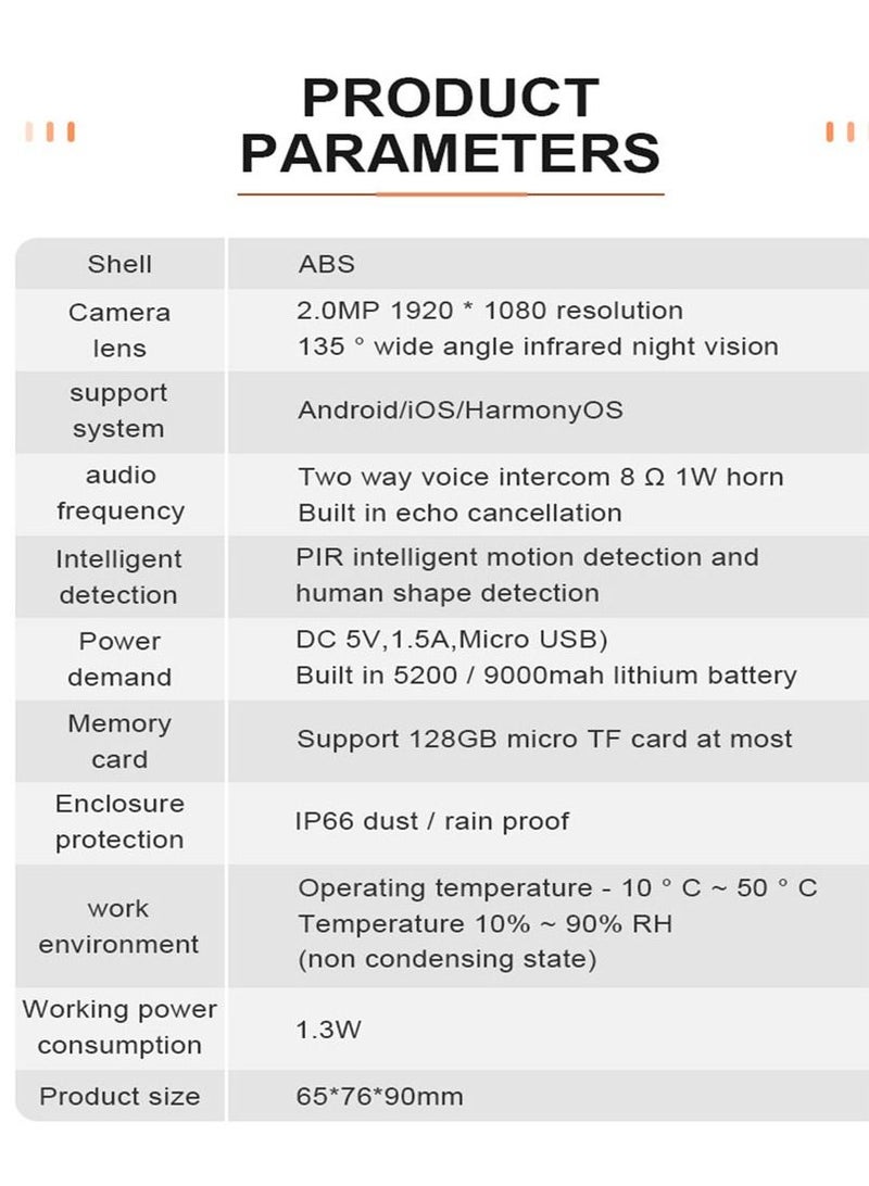 Smart Security Camera - 1080P - 6000mAh Battery  - Support Tuya, Alexa, Google - Support Micro SD Card