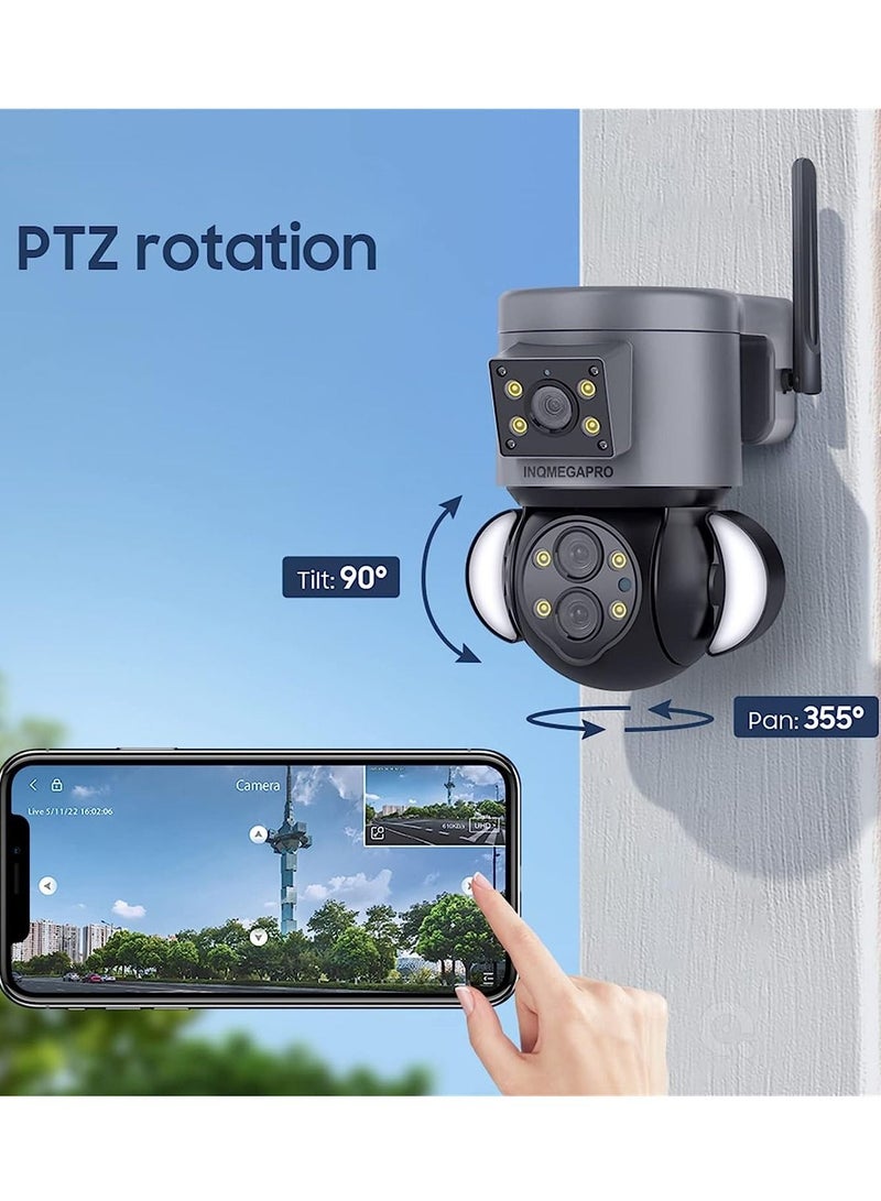 Security Camera Outdoor 4MP, 10X Optical Zoom,Dual-Lens Outdoor Camera,360 Degree Pan/Tilt/Zoom Security Camera System with Motion Tracking, Two-Way Talk,Siren Alarm, Color Night Vision