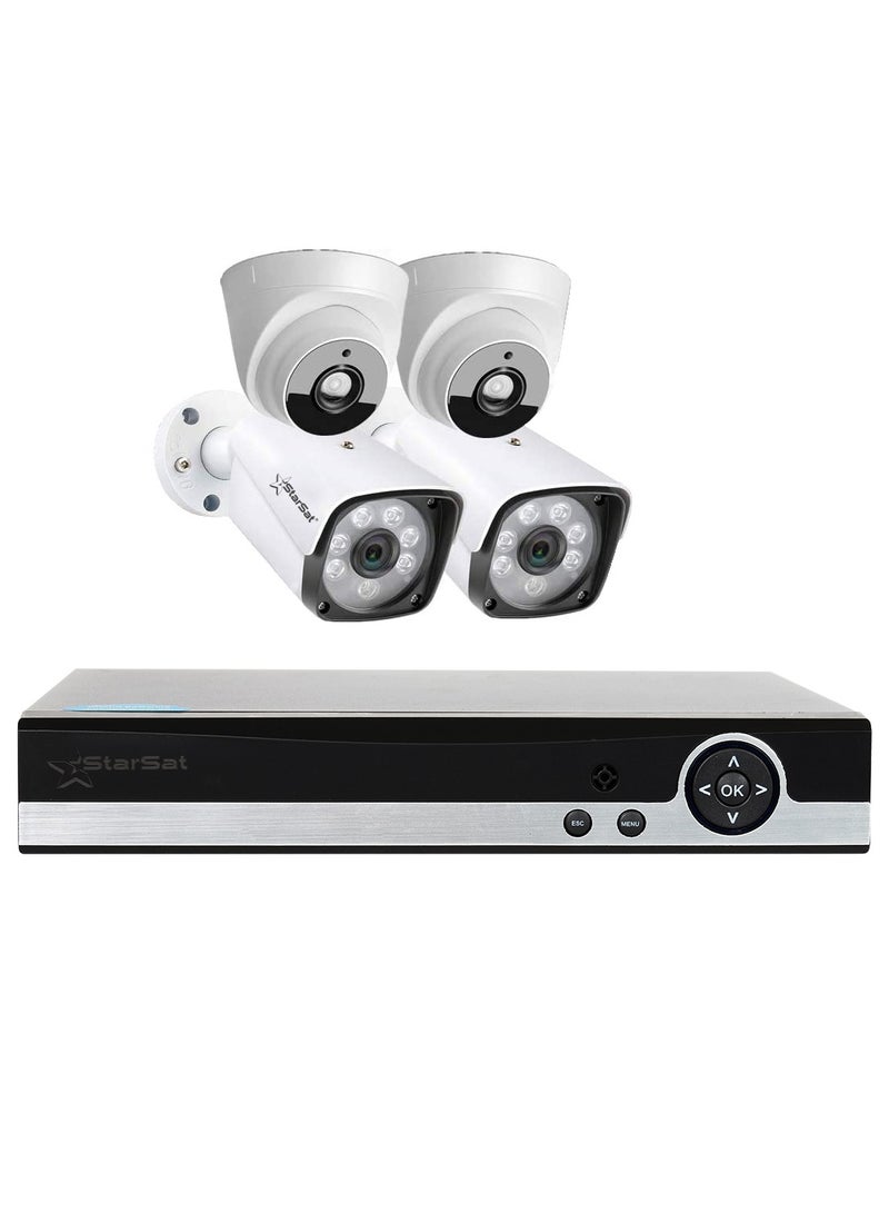 StarSat 4 Channels 4 Mega Pixels security Surveillance CCTV Kit White Black
