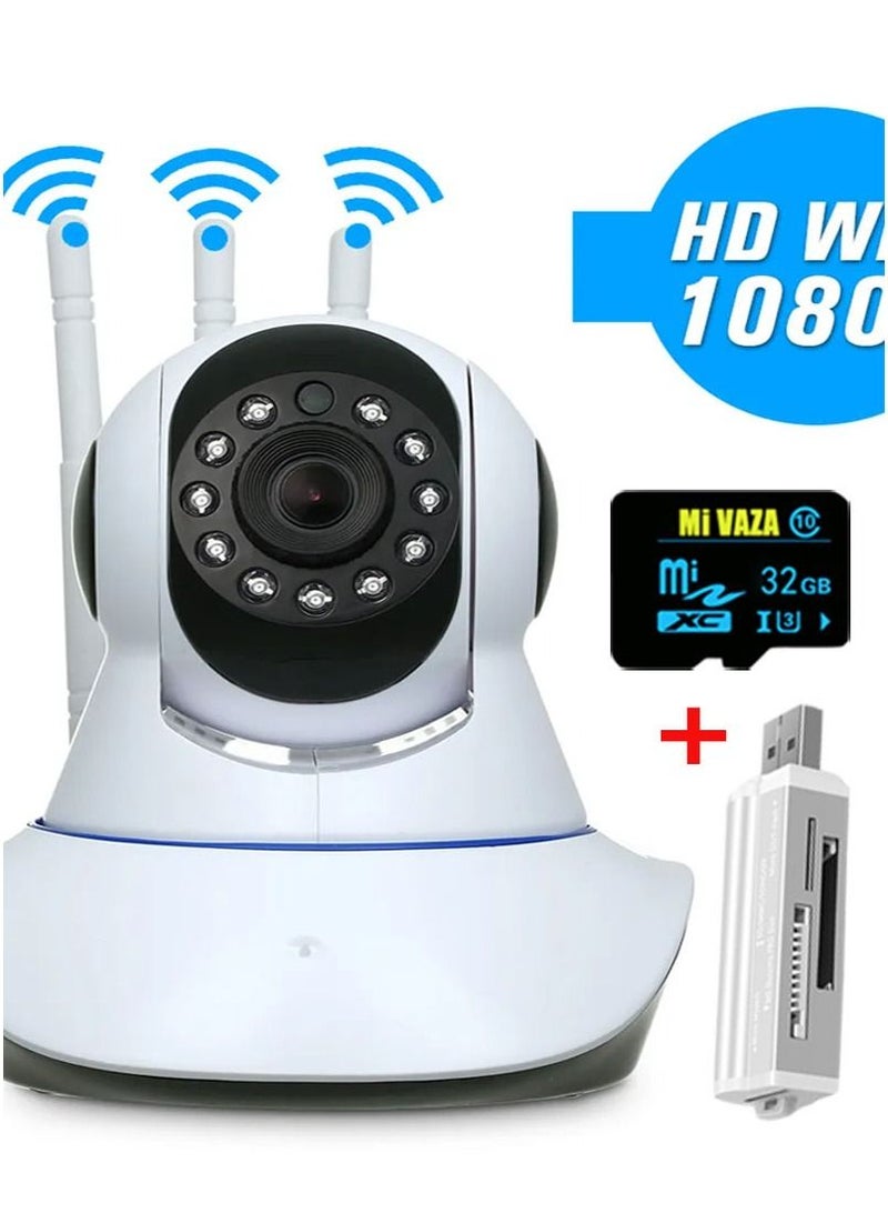 1080P HD Wi-Fi Wireless Motion Detection and Night Vision Smart Baby Monitor IP CCTV Camera with 32GB Memory Card