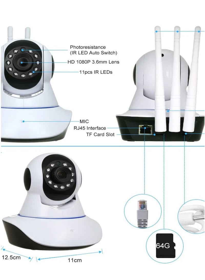 1080P HD Wi-Fi Wireless Motion Detection and Night Vision Smart Baby Monitor IP CCTV Camera with 32GB Memory Card