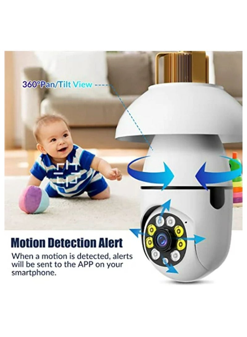 2 Pcs 1080P Security Camera Wi-Fi Light Bulb Camera Pan Tilt Surveillance CCTV Camera With Voice Intercom Motion Detection And Alerts Remote View Night Vision For Indoor Outdoor Use