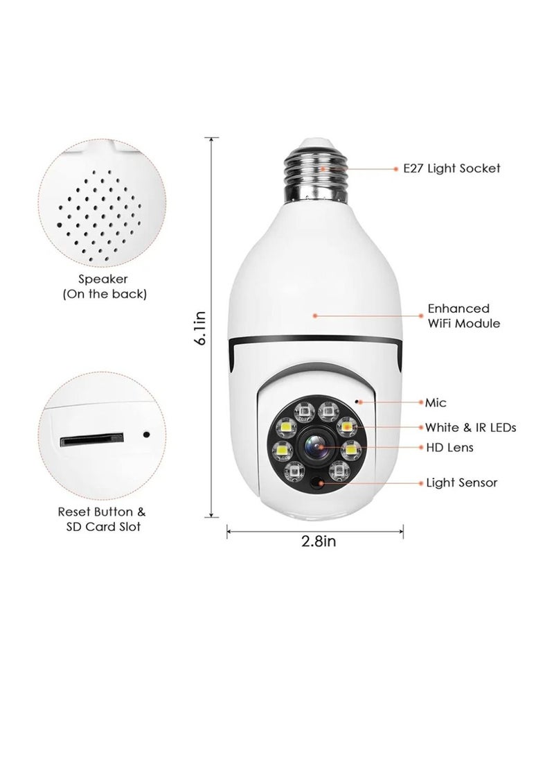 2 Pcs 1080P Security Camera Wi-Fi Light Bulb Camera Pan Tilt Surveillance CCTV Camera With Voice Intercom Motion Detection And Alerts Remote View Night Vision For Indoor Outdoor Use