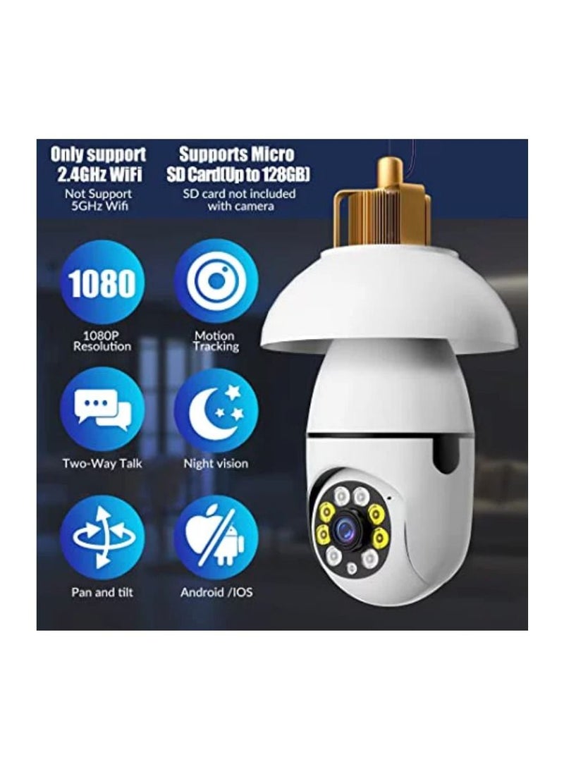 2 Pcs 1080P Security Camera Wi-Fi Light Bulb Camera Pan Tilt Surveillance CCTV Camera With Voice Intercom Motion Detection And Alerts Remote View Night Vision For Indoor Outdoor Use