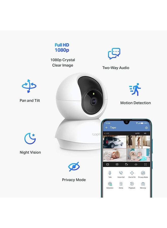 Tapo C200 Pan/Tilt 1080p Full HD Home Security Wi-Fi Camera Live View And Two-Way Audio Night Vision Motion Detection Baby Monitor MicroSD Card Support Works With Google Assistant And Amazon Alexa Remote Management By App