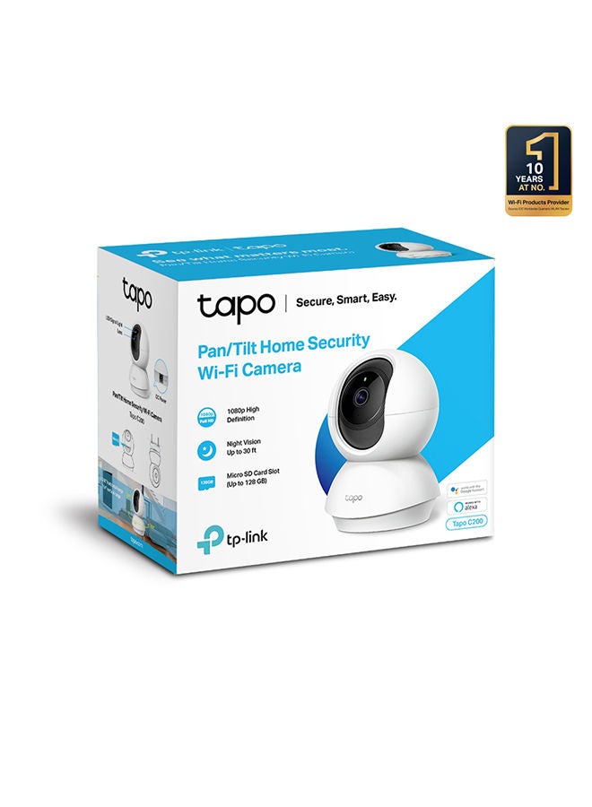 Tapo C200 Pan/Tilt 1080p Full HD Home Security Wi-Fi Camera Live View And Two-Way Audio Night Vision Motion Detection Baby Monitor MicroSD Card Support Works With Google Assistant And Amazon Alexa Remote Management By App