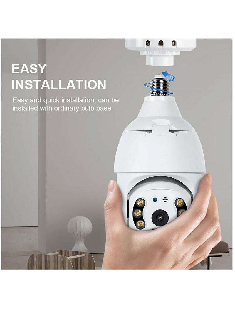 Wifi Smart CCTV Bulb Camera 1080P, Night Vision IP Camera, PTZ Camera, Digital Zoom Monitor, Home Security System White