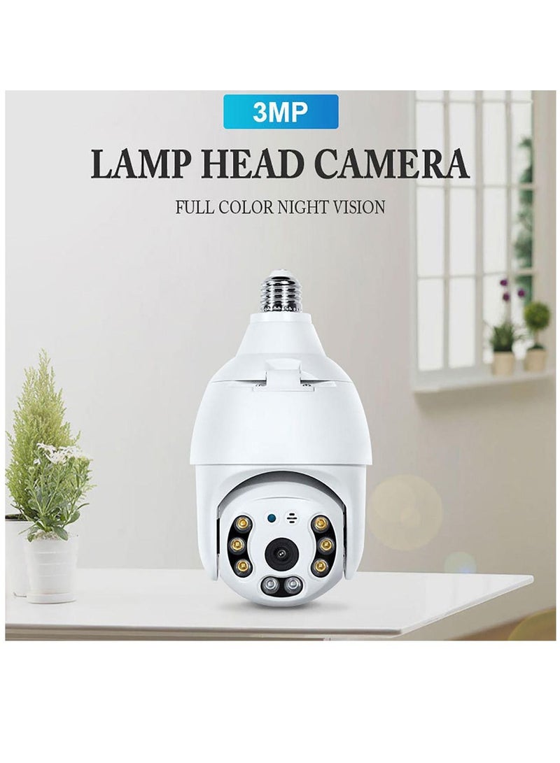 Wifi Smart CCTV Bulb Camera 1080P, Night Vision IP Camera, PTZ Camera, Digital Zoom Monitor, Home Security System White