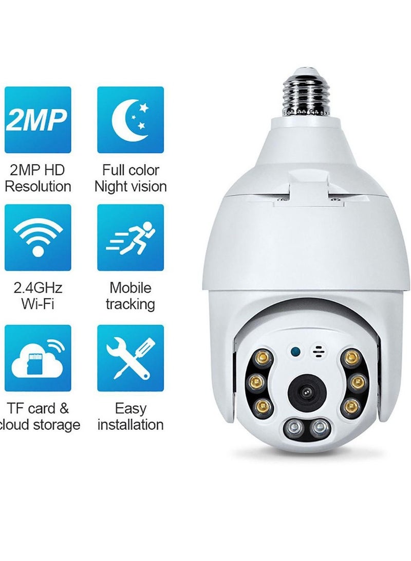 Wifi Smart CCTV Bulb Camera 1080P, Night Vision IP Camera, PTZ Camera, Digital Zoom Monitor, Home Security System White