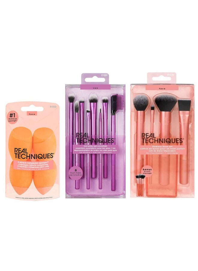 Flawless Base Brush Set and Eyeshadow Brush Set with Miracle Complexion Sponge (Pack Of 4), Orange Multicolour