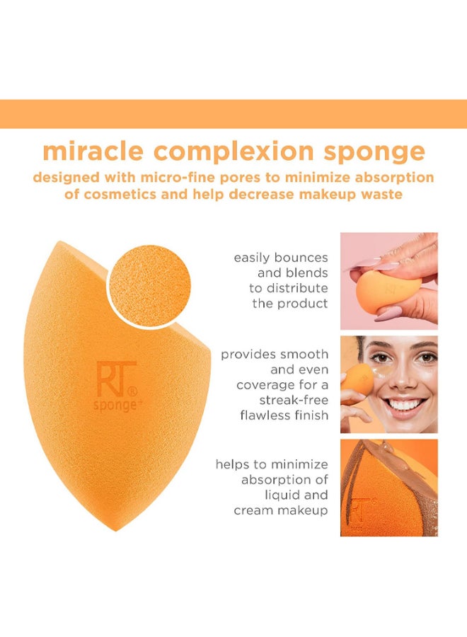 Flawless Base Brush Set With Ultra Plush Custom Cut Synthetic Bristles and Extended Aluminum Ferrules with Miracle Complexion Sponge (Pack Of 4), Orange Multicolour