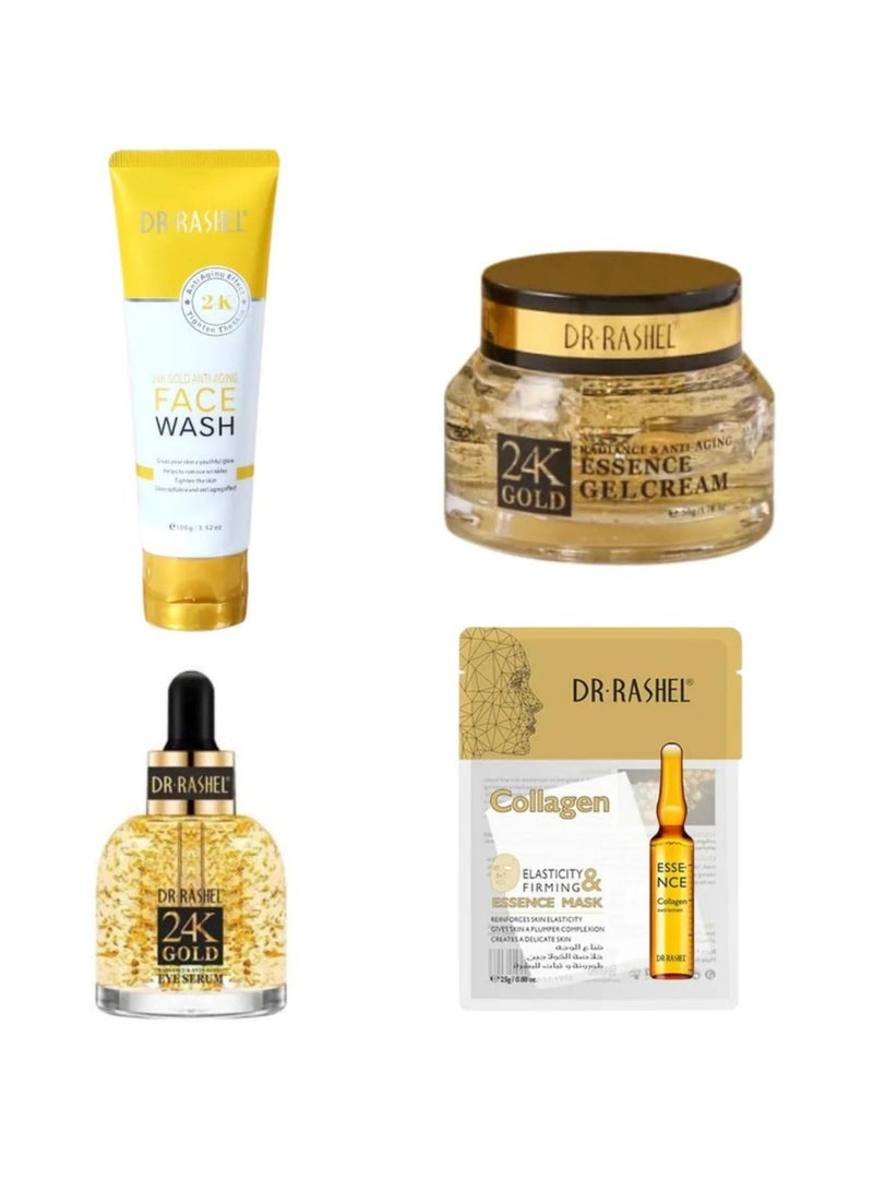 Combo - Dr. Rashel 24K Gold Face Wash, Gel Cream, Eye Serum & Essence Mask