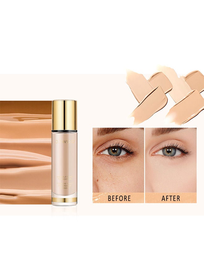 Full Coverage Liquid Foundation - Smoothing Makeup Base Concealer Foundation - Matte Wear Concealer Sun Block Cream - Minimizes Pores - Hides Wrinkles - Advanced Real Moisture Foundation(Natural white)
