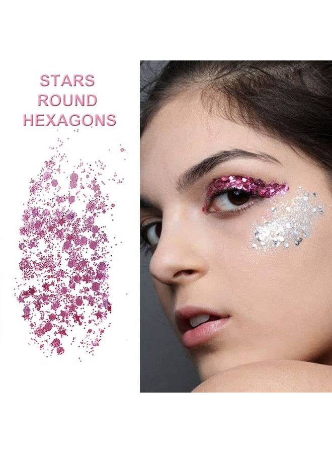 Holographic Body Glitter TEOYALL Long Lasting Glitter Shimmer Chunky Sequins Glitters for Body Face Hair Makeup (Pink)