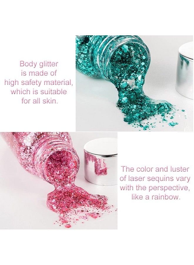 Holographic Body Glitter TEOYALL Long Lasting Glitter Shimmer Chunky Sequins Glitters for Body Face Hair Makeup (Pink)