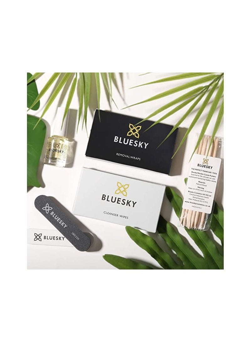 Bluesky Gel Nail Polish Remover Kit, Remove and Revive Set, 20 Acetone Remover Wraps, 20 Cleanser Wipes, 10 Cuticle Pushers, Cuticle Oil, Nail File & Buffer