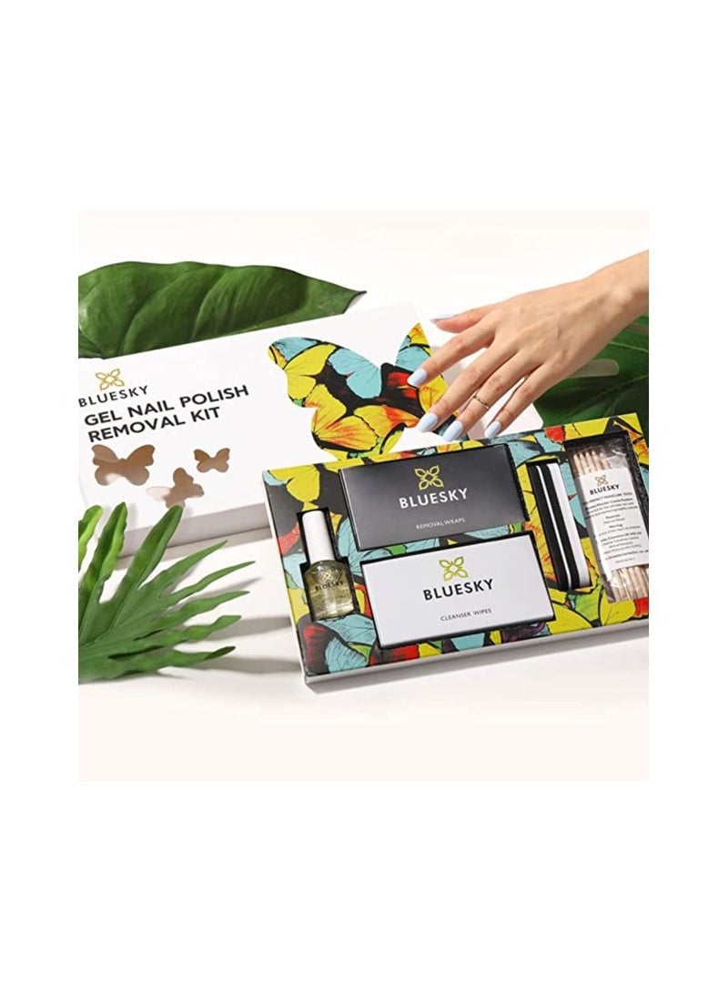 Bluesky Gel Nail Polish Remover Kit, Remove and Revive Set, 20 Acetone Remover Wraps, 20 Cleanser Wipes, 10 Cuticle Pushers, Cuticle Oil, Nail File & Buffer