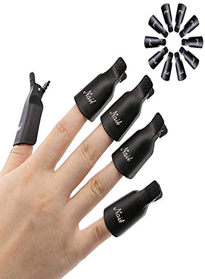 10Pc Plastic Acrylic Nail Art Soak Off Cap Clip Uv Gel Polish Remover Wrap Tool (Black)