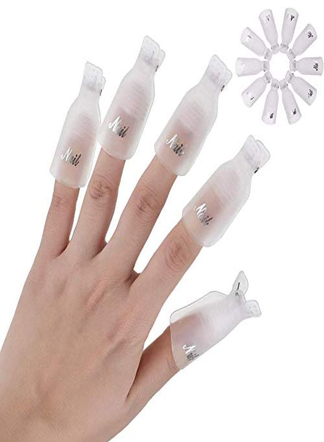 10Pc Plastic Acrylic Nail Art Soak Off Cap Clip Uv Gel Polish Remover Wrap Tool (White)